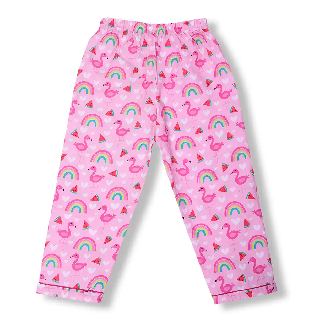 Pink Rainbow Flamingo Cotton Night Suit by Cozy Dozy - Image 8