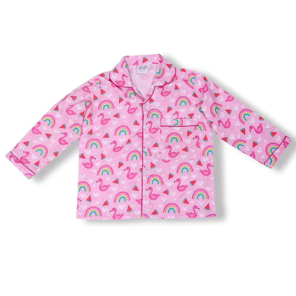Pink Rainbow Flamingo Cotton Night Suit by Cozy Dozy - Image 7