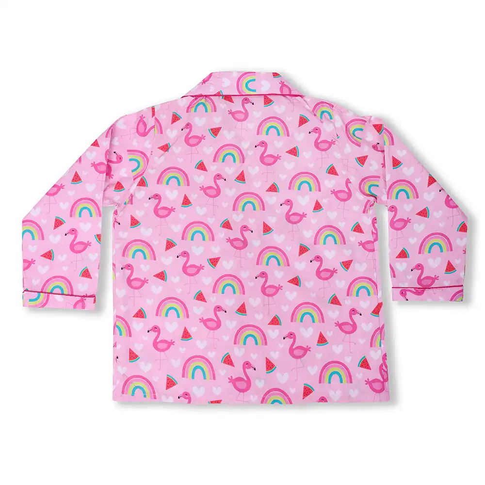 Pink Rainbow Flamingo Cotton Night Suit by Cozy Dozy - Image 6