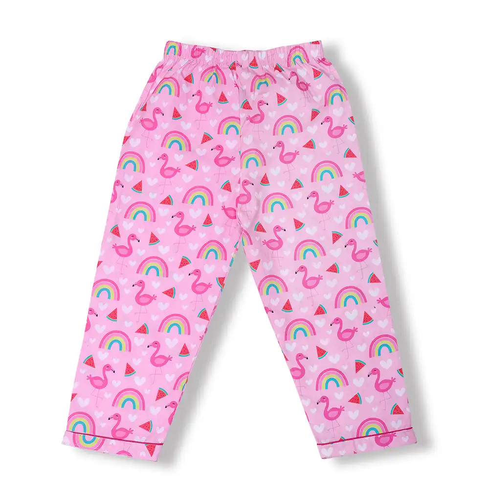 Pink Rainbow Flamingo Cotton Night Suit by Cozy Dozy - Image 5