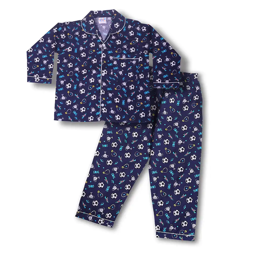 Sports Print Kids Night Suit Set – Navy Blue Cotton Sleepwear by Cozy Dozy - Image 7