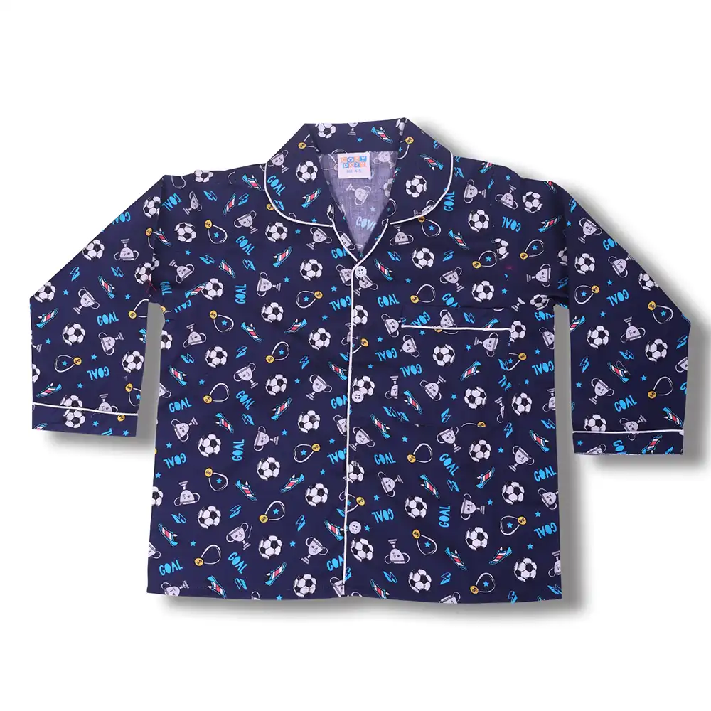 Sports Print Kids Night Suit Set – Navy Blue Cotton Sleepwear by Cozy Dozy - Image 4