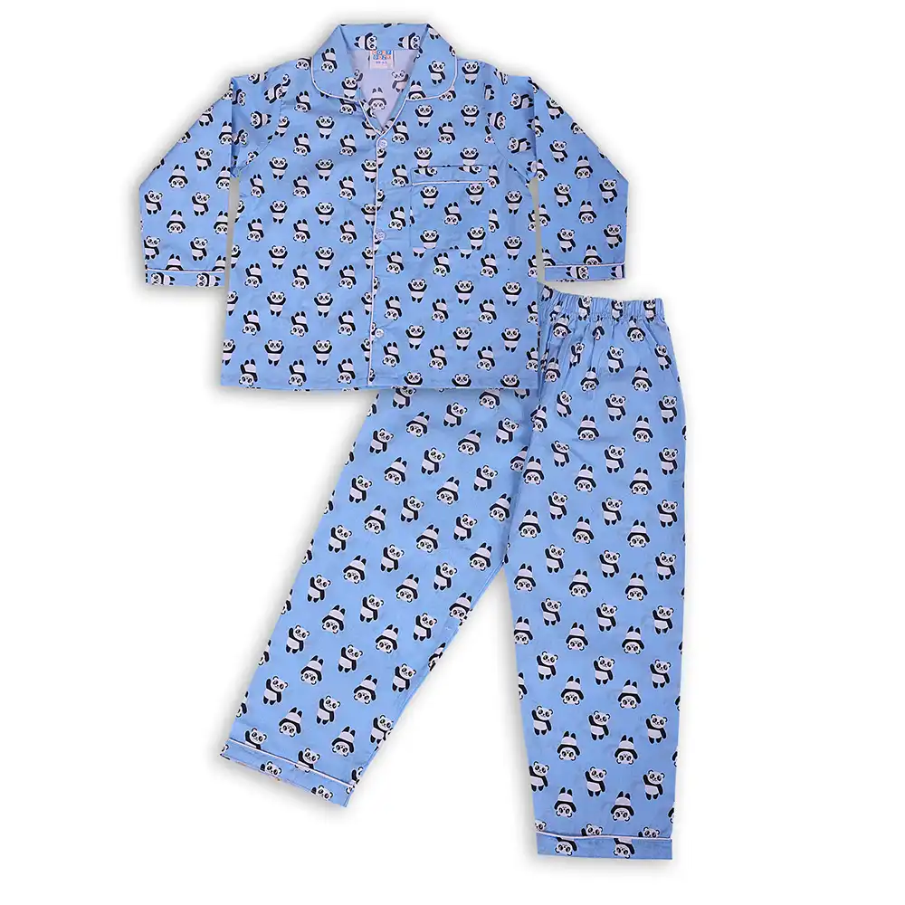 Panda Print Kids Night Suit Set – Sky Blue Cotton Sleepwear by Cozy Dozy - Image 7