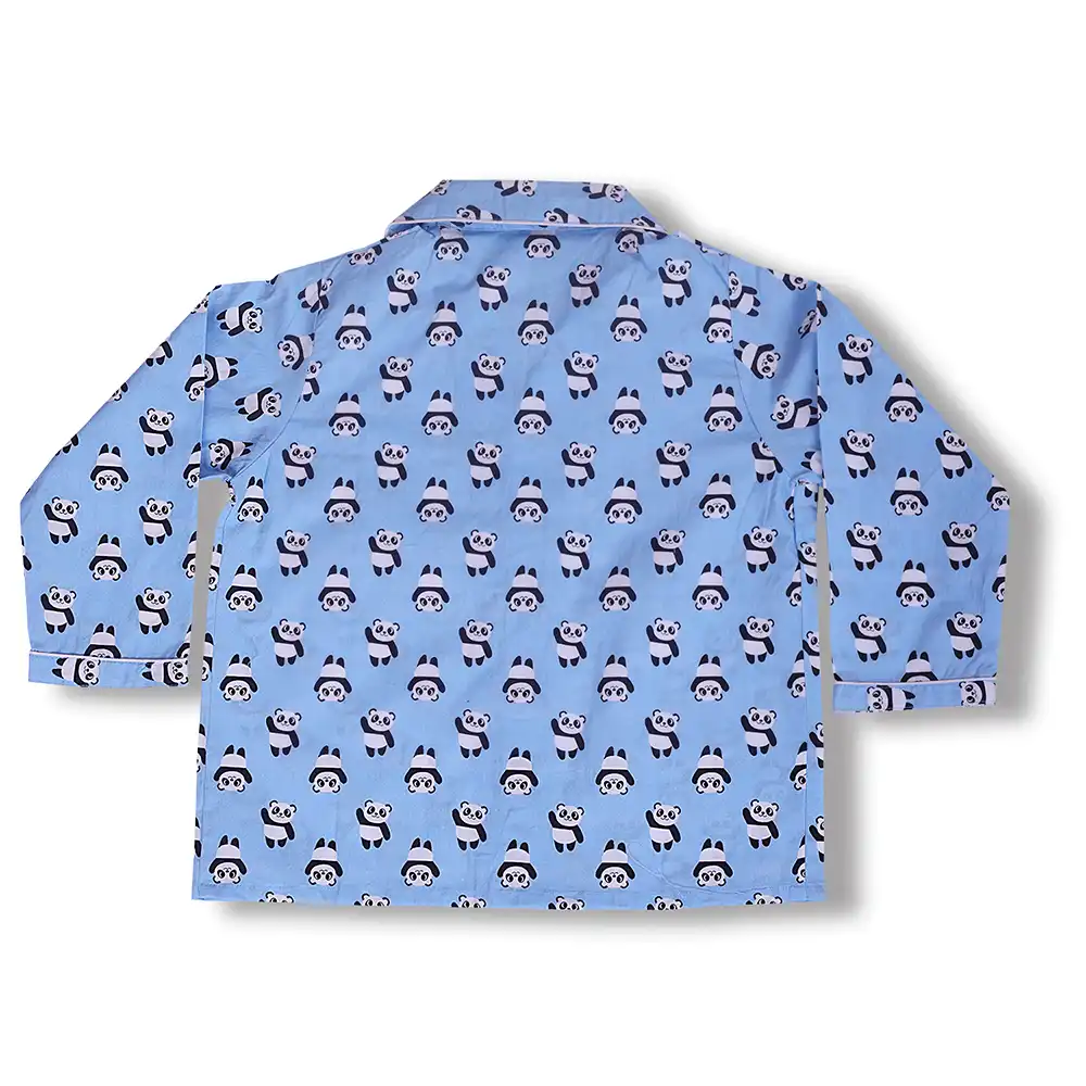 Panda Print Kids Night Suit Set – Sky Blue Cotton Sleepwear by Cozy Dozy - Image 2