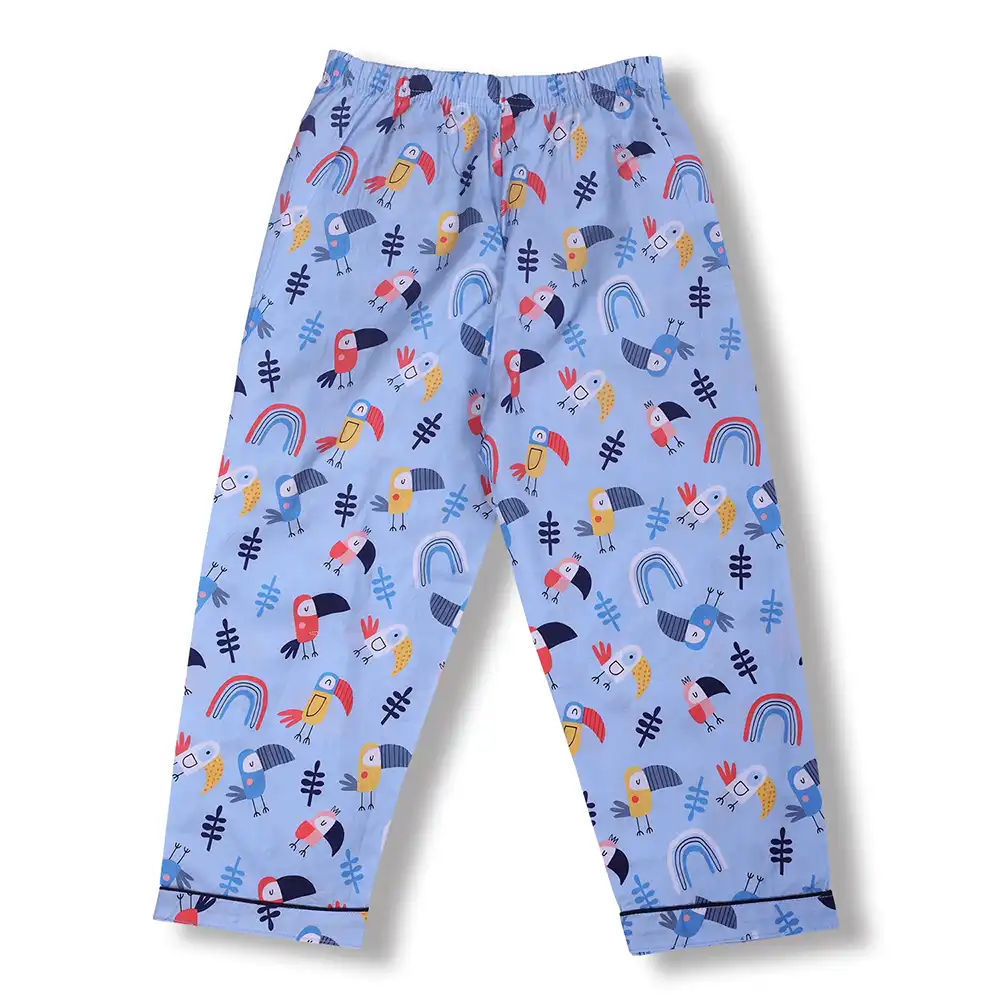 Tropical Bird Kids Night Suit Set – Blue Cotton Sleepwear by Cozy Dozy - Image 6