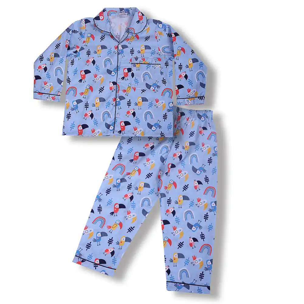 Tropical Bird Kids Night Suit Set – Blue Cotton Sleepwear by Cozy Dozy - Image 7