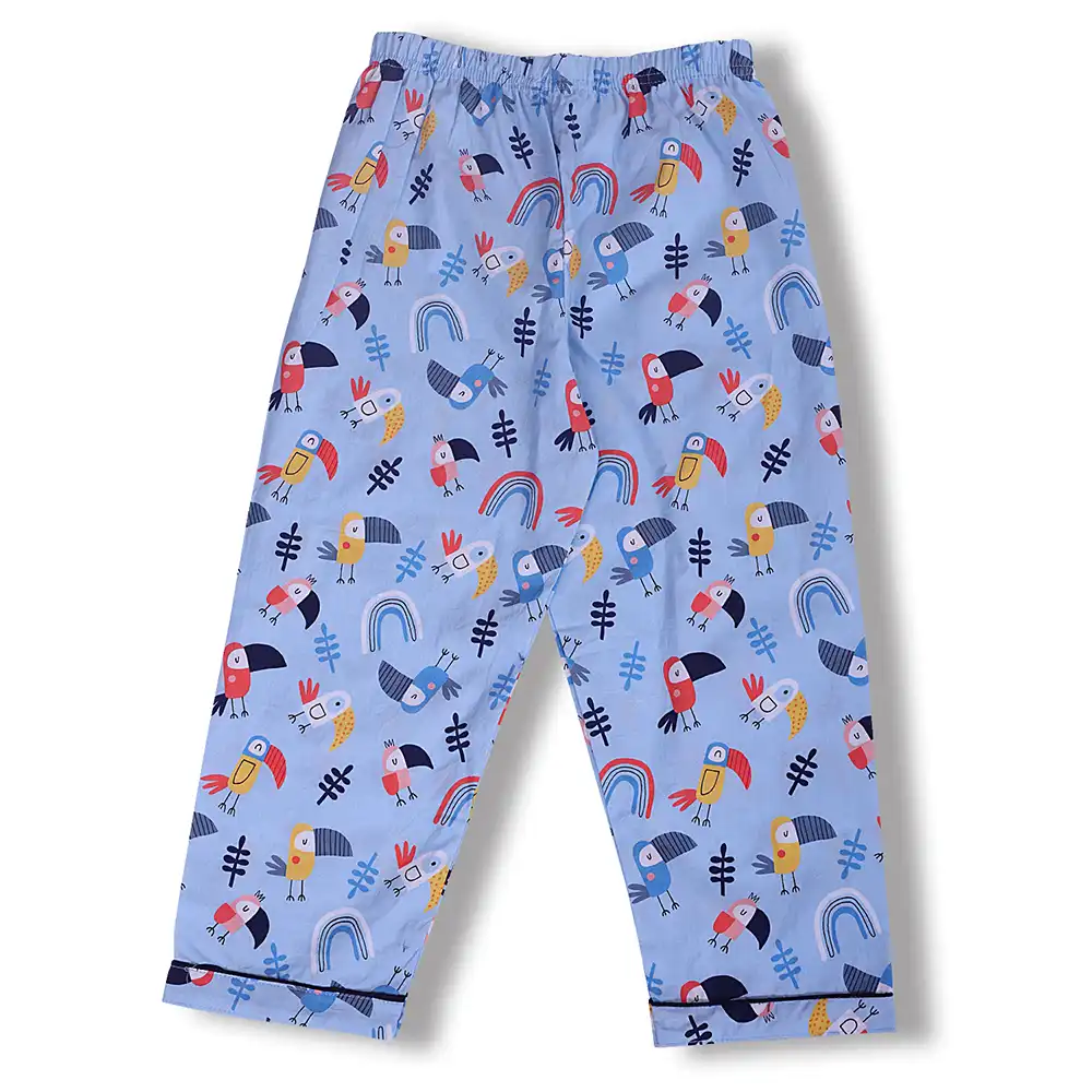 Tropical Bird Kids Night Suit Set – Blue Cotton Sleepwear by Cozy Dozy - Image 5