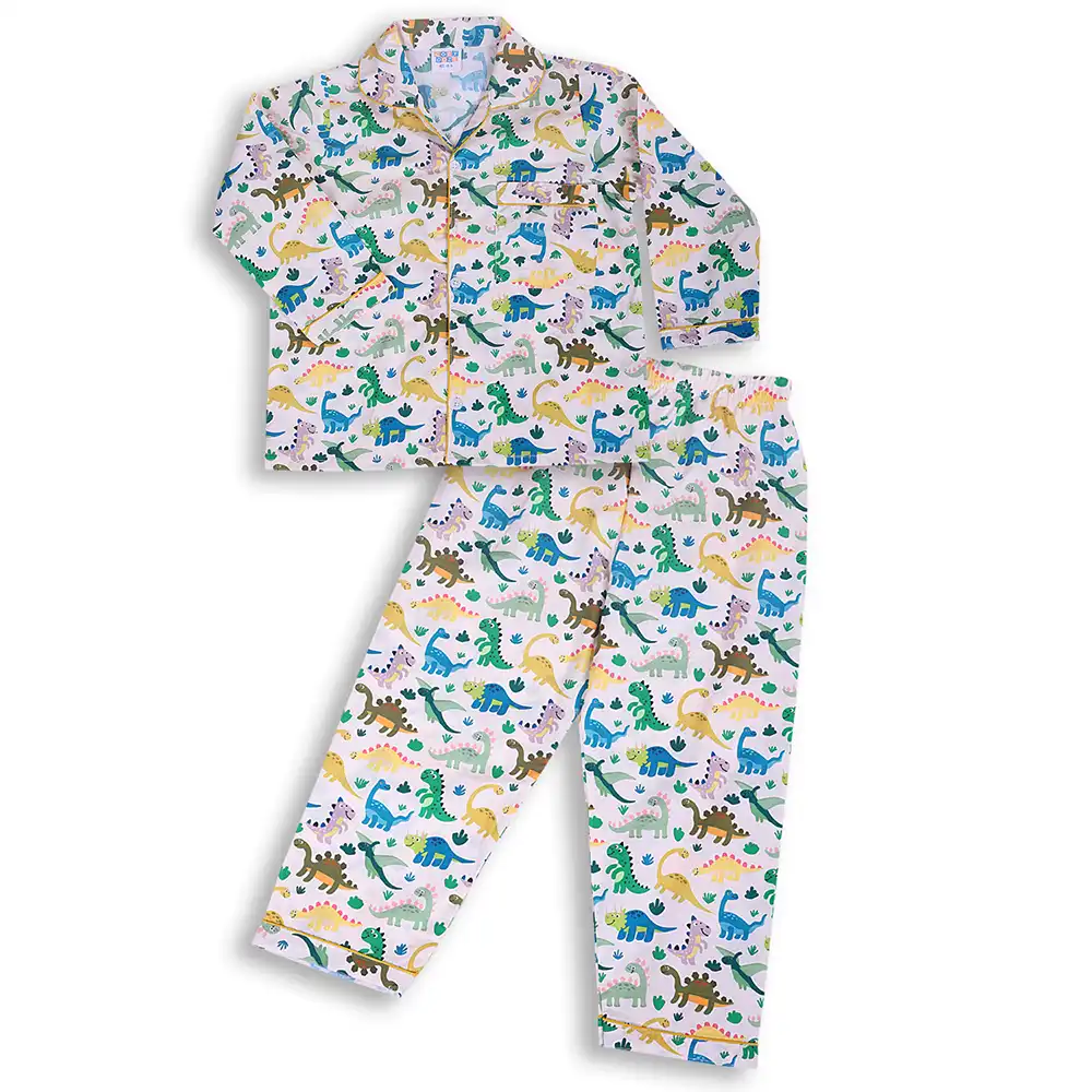 Dino Fun Kids Night Suit Set – White Cotton Sleepwear by Cozy Dozy - Image 6