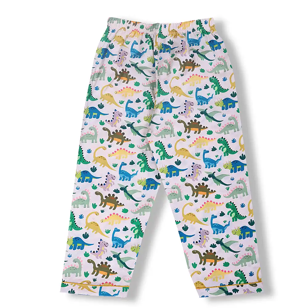 Dino Fun Kids Night Suit Set – White Cotton Sleepwear by Cozy Dozy - Image 5