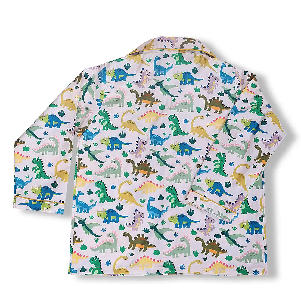 Dino Fun Kids Night Suit Set – White Cotton Sleepwear by Cozy Dozy - Image 2