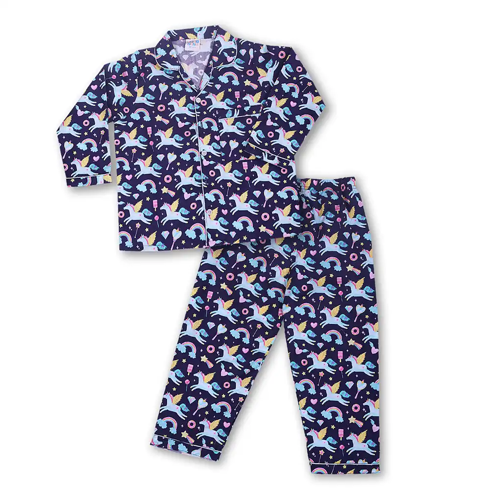 Unicorn Magic Kids Night Suit Set – Navy Blue Cotton Sleepwear by Cozy Dozy - Image 6