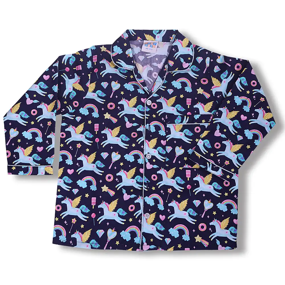 Unicorn Magic Kids Night Suit Set – Navy Blue Cotton Sleepwear by Cozy Dozy - Image 4