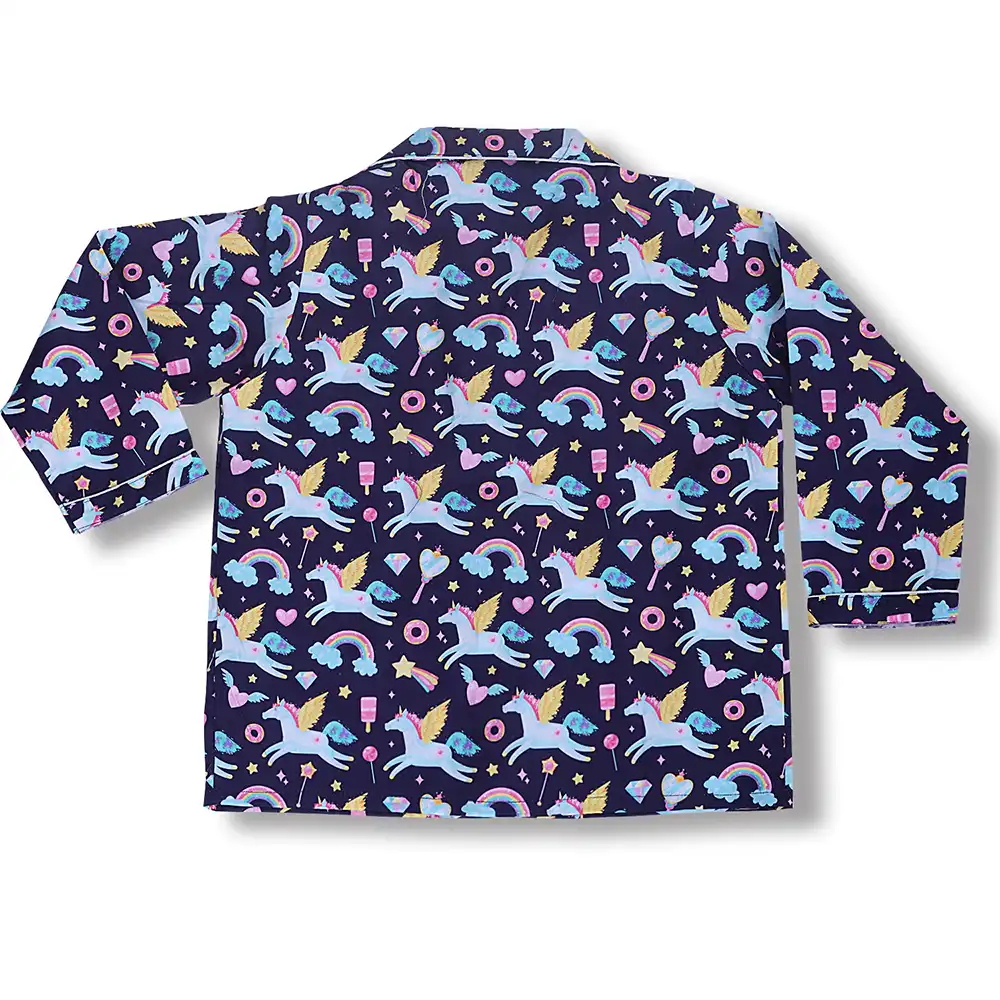 Unicorn Magic Kids Night Suit Set – Navy Blue Cotton Sleepwear by Cozy Dozy - Image 2