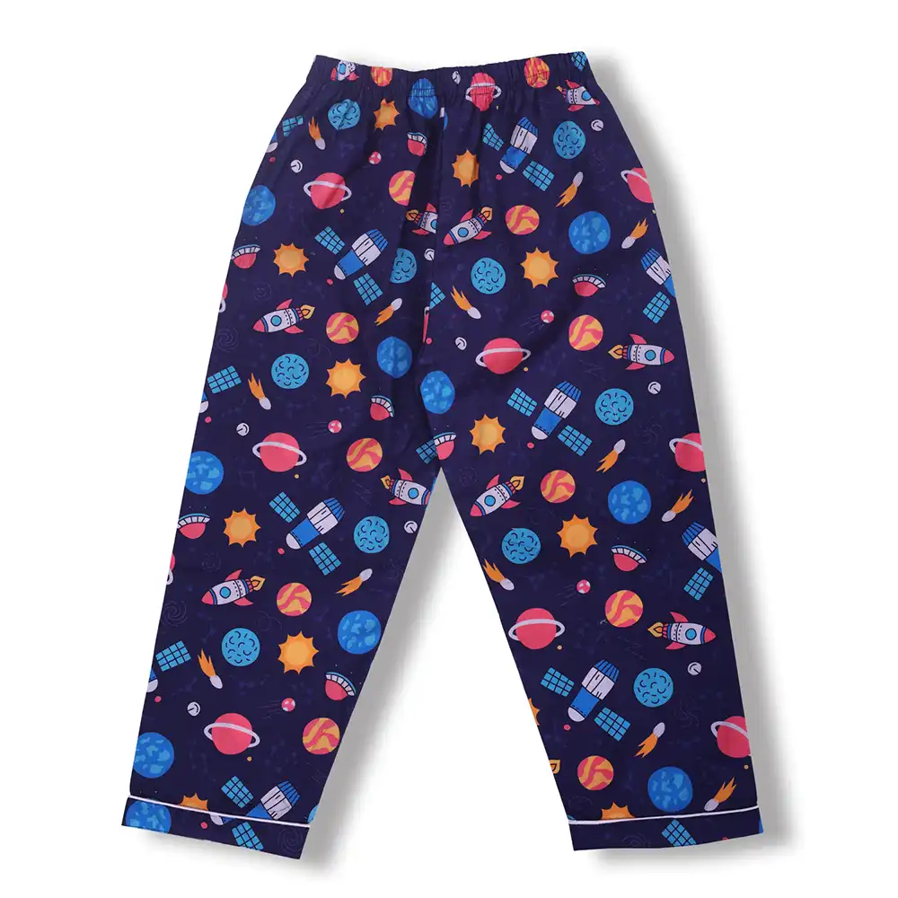 Navy Space Print Cotton Night Suit Set by Cozy Dozy - Image 7