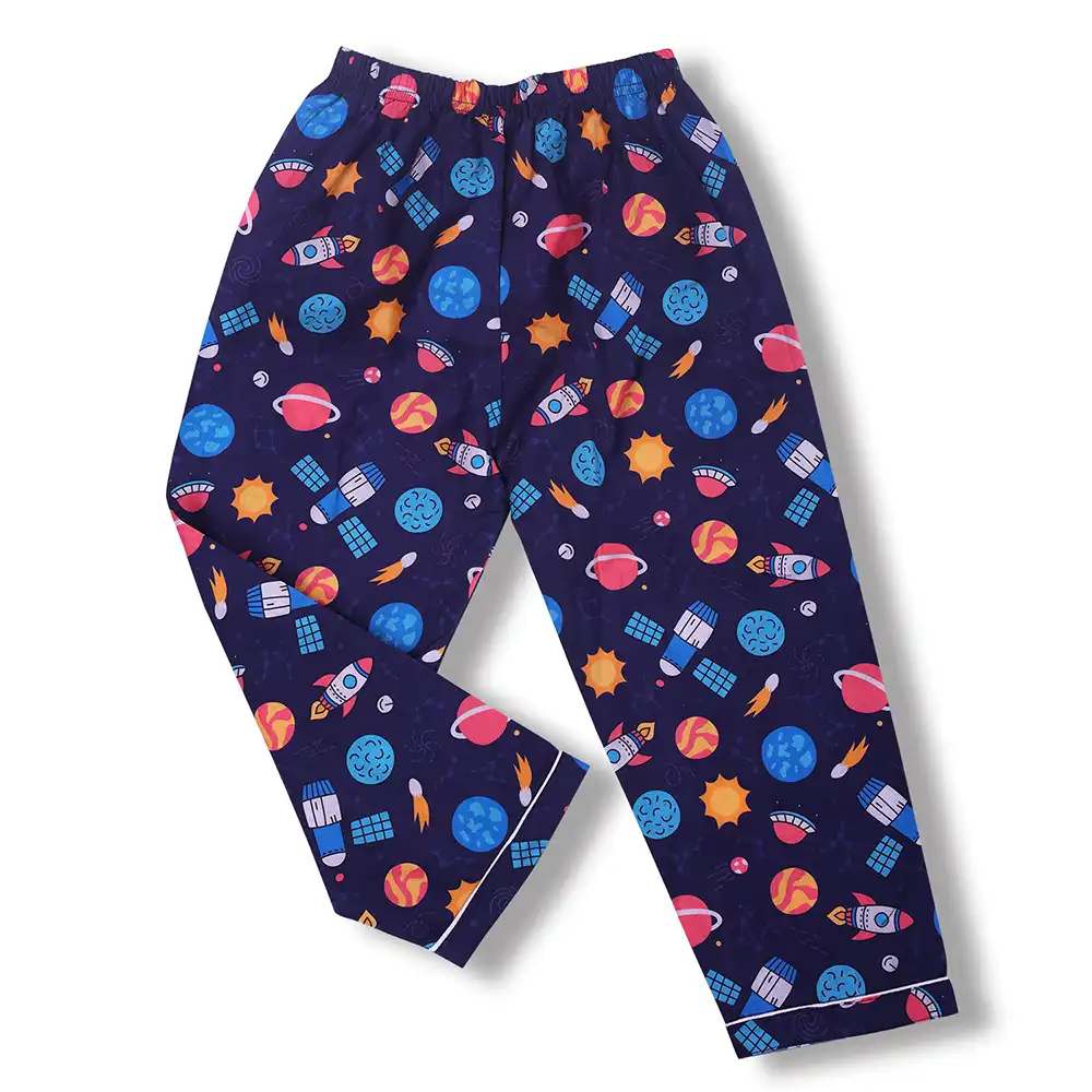 Navy Space Print Cotton Night Suit Set by Cozy Dozy - Image 5