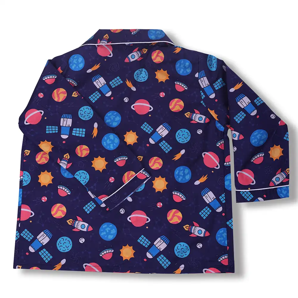 Navy Space Print Cotton Night Suit Set by Cozy Dozy - Image 2