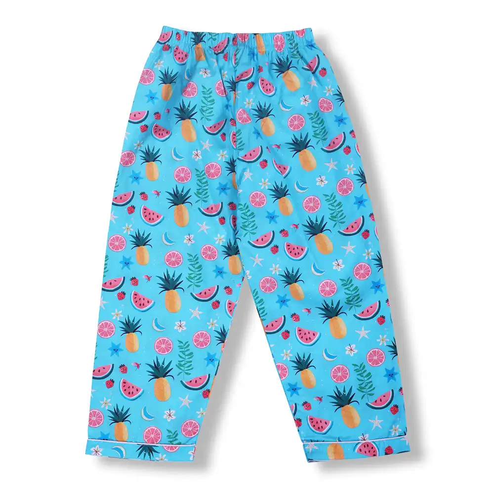 Cozy Dozy Blue Tropical Cotton Night Suit Set - Image 3