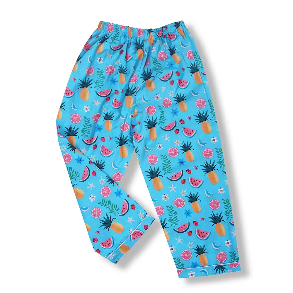 Cozy Dozy Blue Tropical Cotton Night Suit Set - Image 5