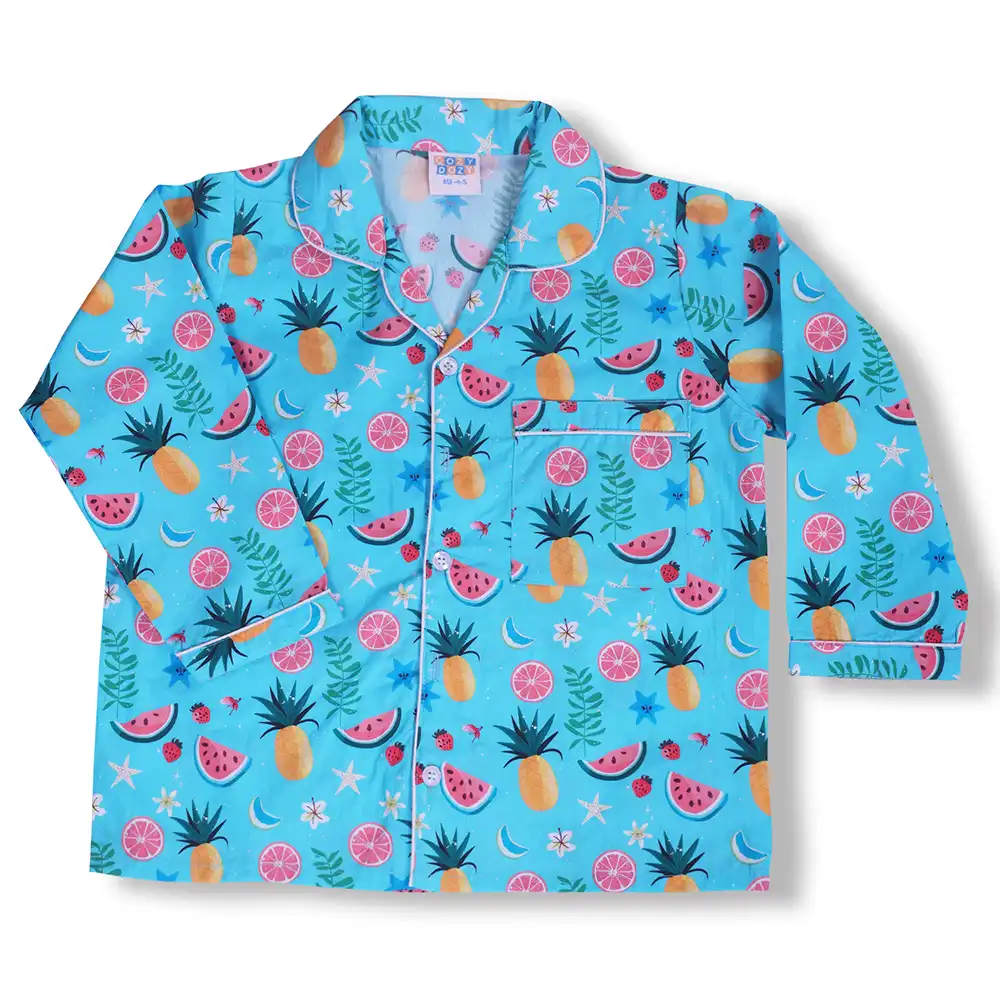 Cozy Dozy Blue Tropical Cotton Night Suit Set - Image 6