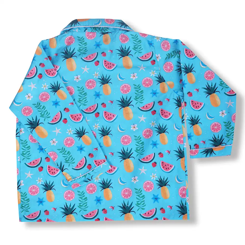 Cozy Dozy Blue Tropical Cotton Night Suit Set - Image 2